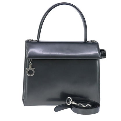 Salvatore Ferragamo Gancini handbag Leather, BLACK, LEATHER, Handbag