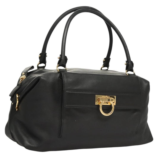 Salvatore Ferragamo Gancini handbag Leather, BLACK, LEATHER, Handbag