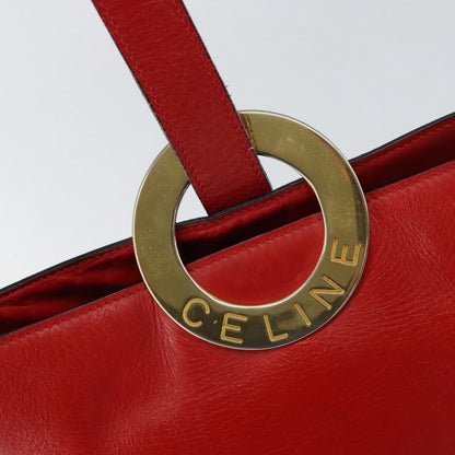 Celine Circle Logo Shoulder Bag Leather, RED, LEATHER, Shoulder bag