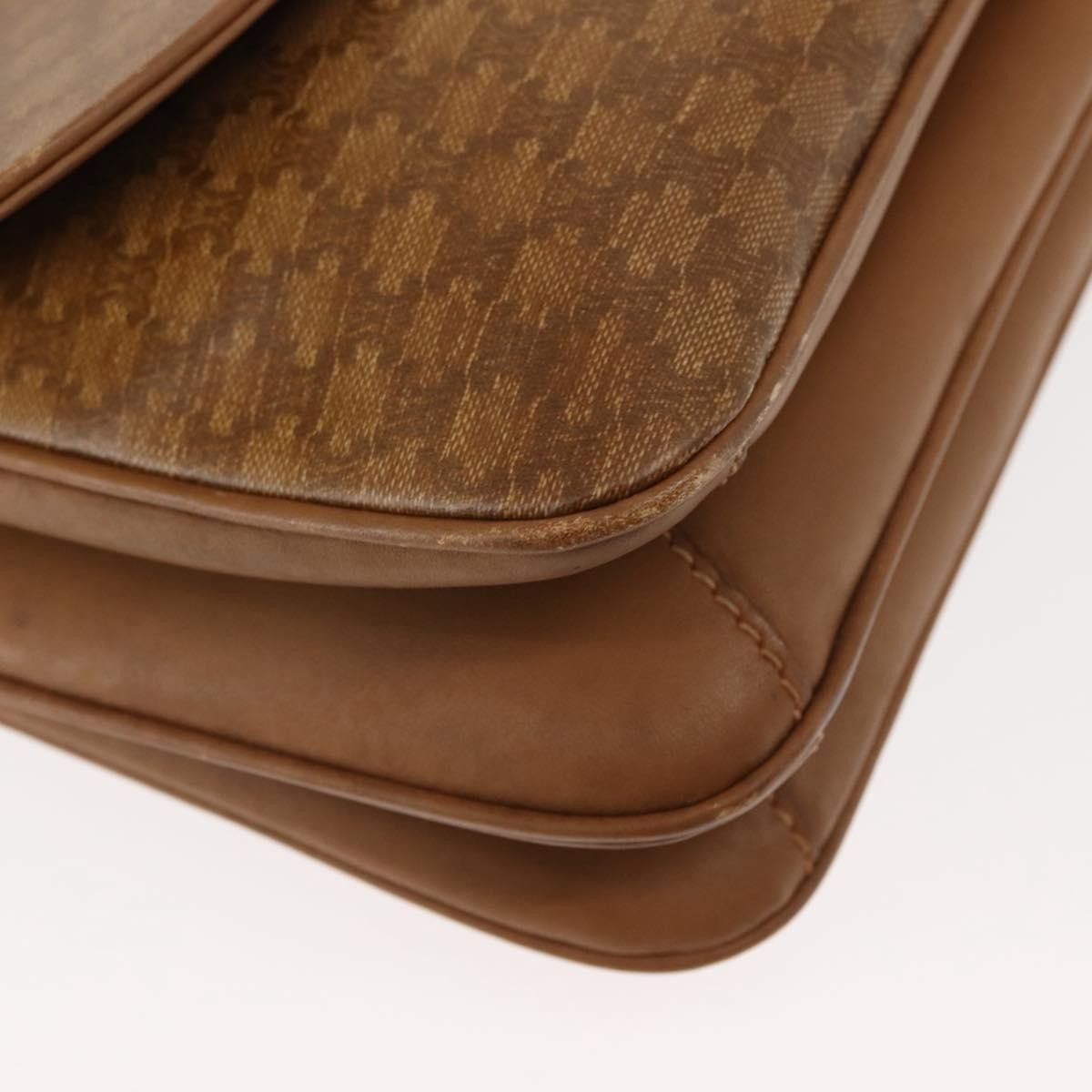 Celine Vintage Macadam Shoulder Bag Canvas and Leather, BEIGE, CANVAS, Shoulder bag