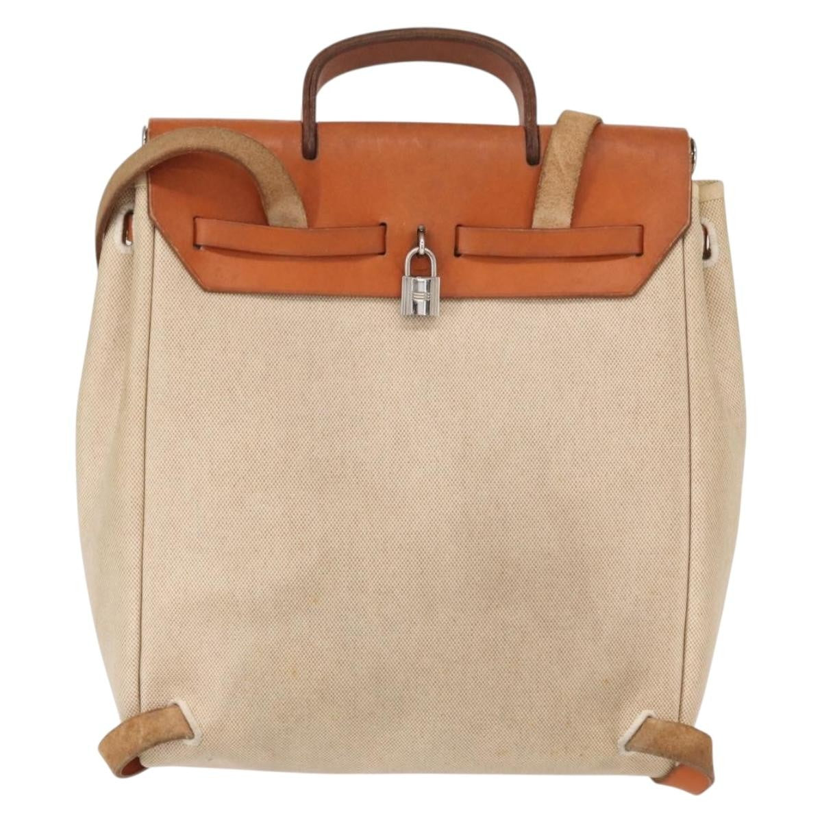 Hermes Herbag A Dos Backpack Toile, BEIGE, CANVAS, Backpack