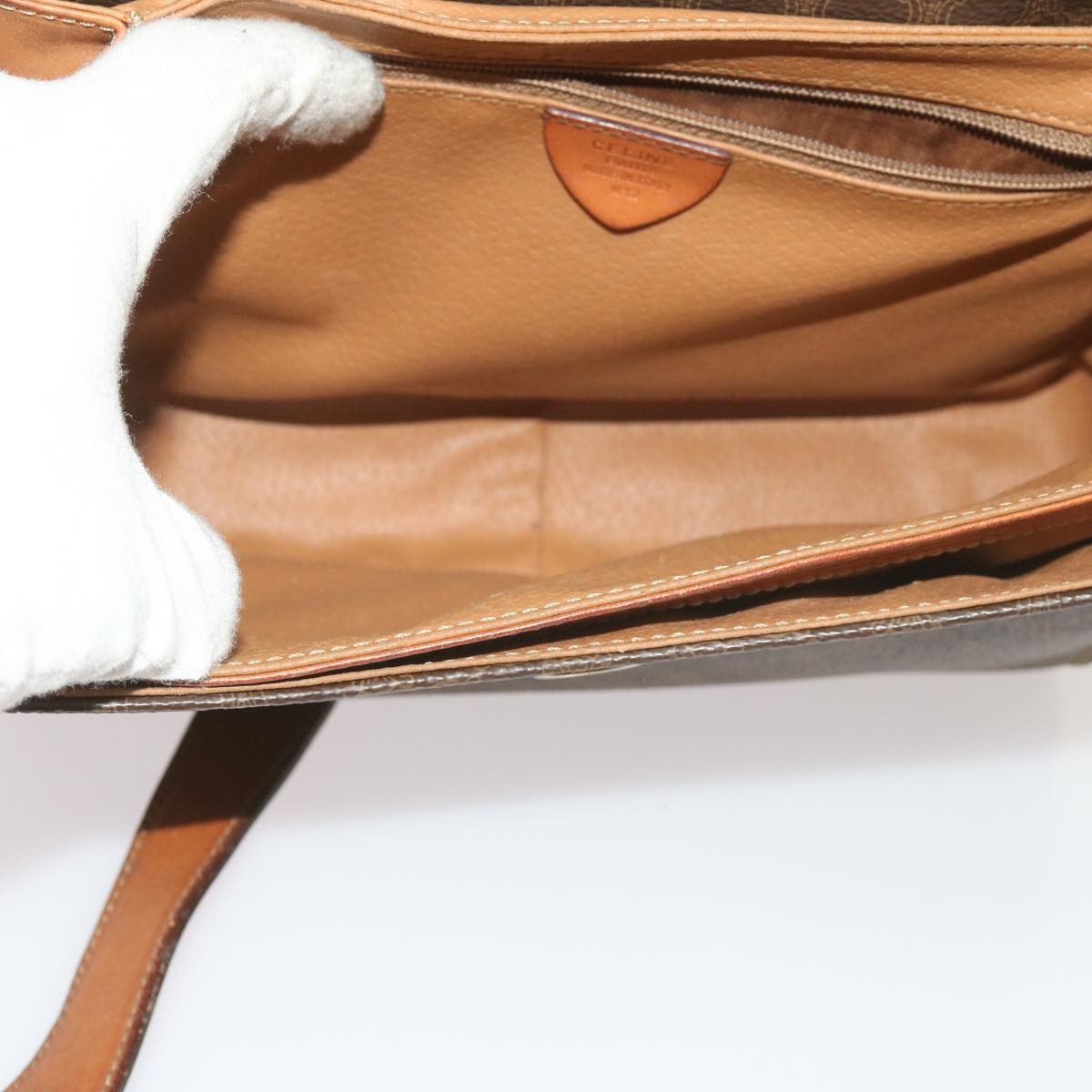 Celine Vintage Macadam Shoulder Bag Canvas and Leather, BROWN, CANVAS, Shoulder bag