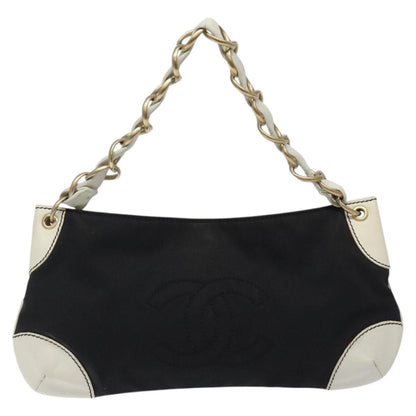 Chanel Vintage Olsen CC Chain Shoulder Bag Canvas and Leather, BLACK, CANVAS, Shoulder bag