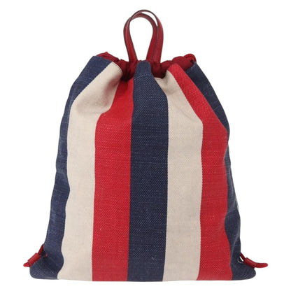 Gucci Logo Drawstring Backpack Striped Canvas, BLUE, CANVAS, Backpack