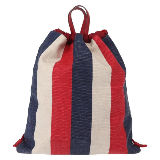 Gucci Logo Drawstring Backpack Striped Canvas, BLUE, CANVAS, Backpack