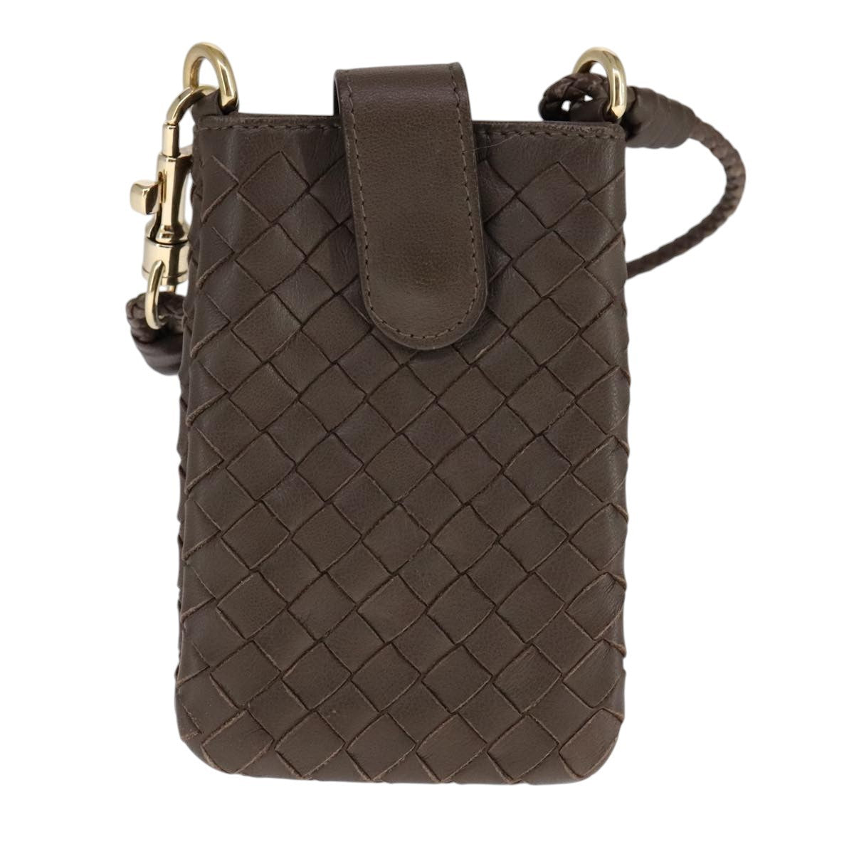 Bottega Veneta Crossbody Phone Holder Pouch Intrecciato Nappa, BROWN, LEATHER, Clutche & pouche