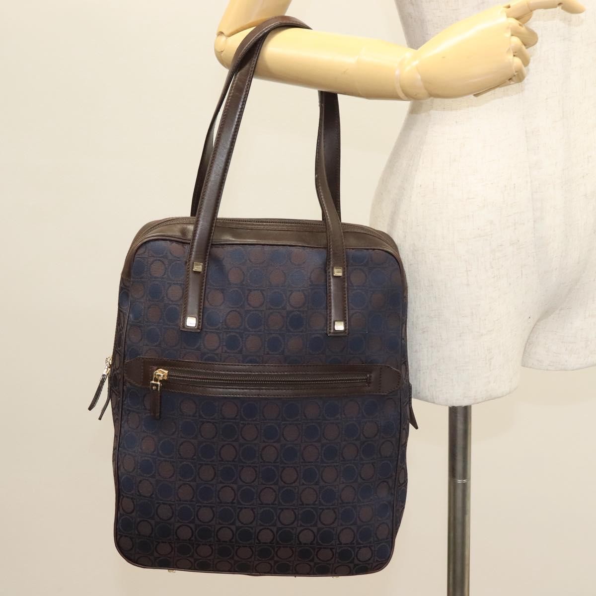 Salvatore Ferragamo Gancini handbag Canvas and Leather, NAVY, CANVAS, Handbag