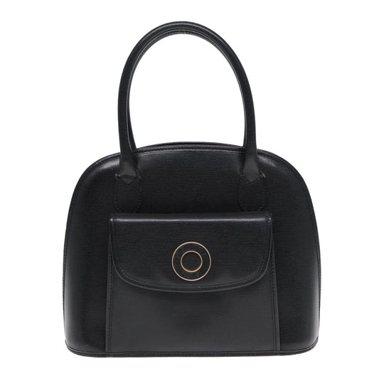 Celine Circle Logo Handbag Leather, BLACK, LEATHER, Handbag
