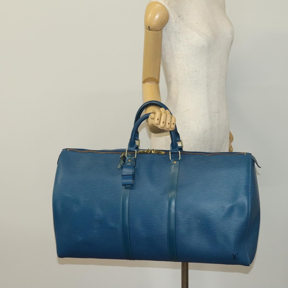Louis Vuitton Keepall Bag Epi Leather, BLUE, LEATHER, Travel bag
