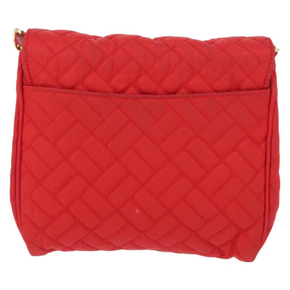 Prada Pushlock Chain Flap Bag Quilted Tessuto, RED, NYLON, Shoulder bag
