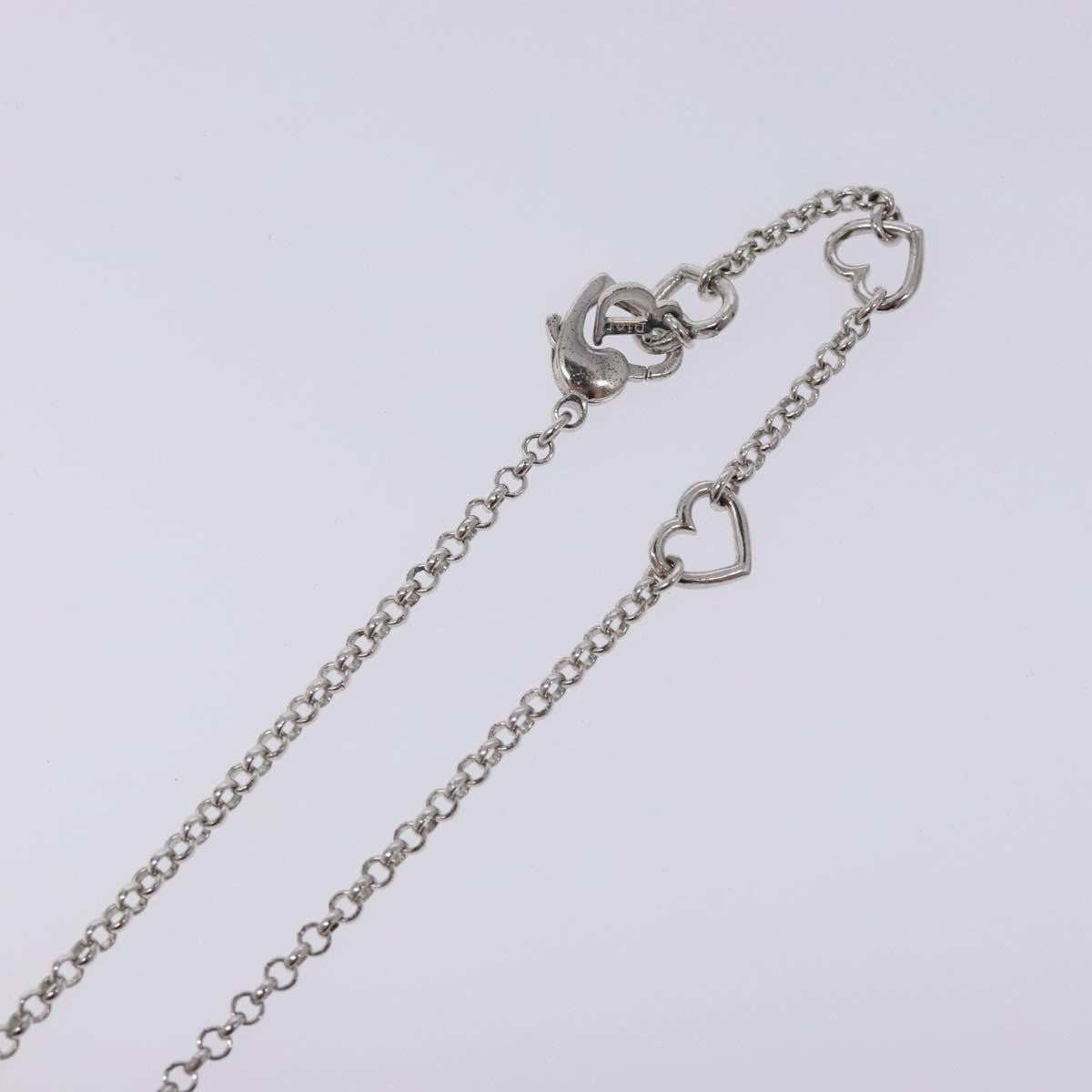 Christian Dior Vintage D Logo & Heart Charm Necklace Metal with Crystals, SILVER, METAL, Necklace