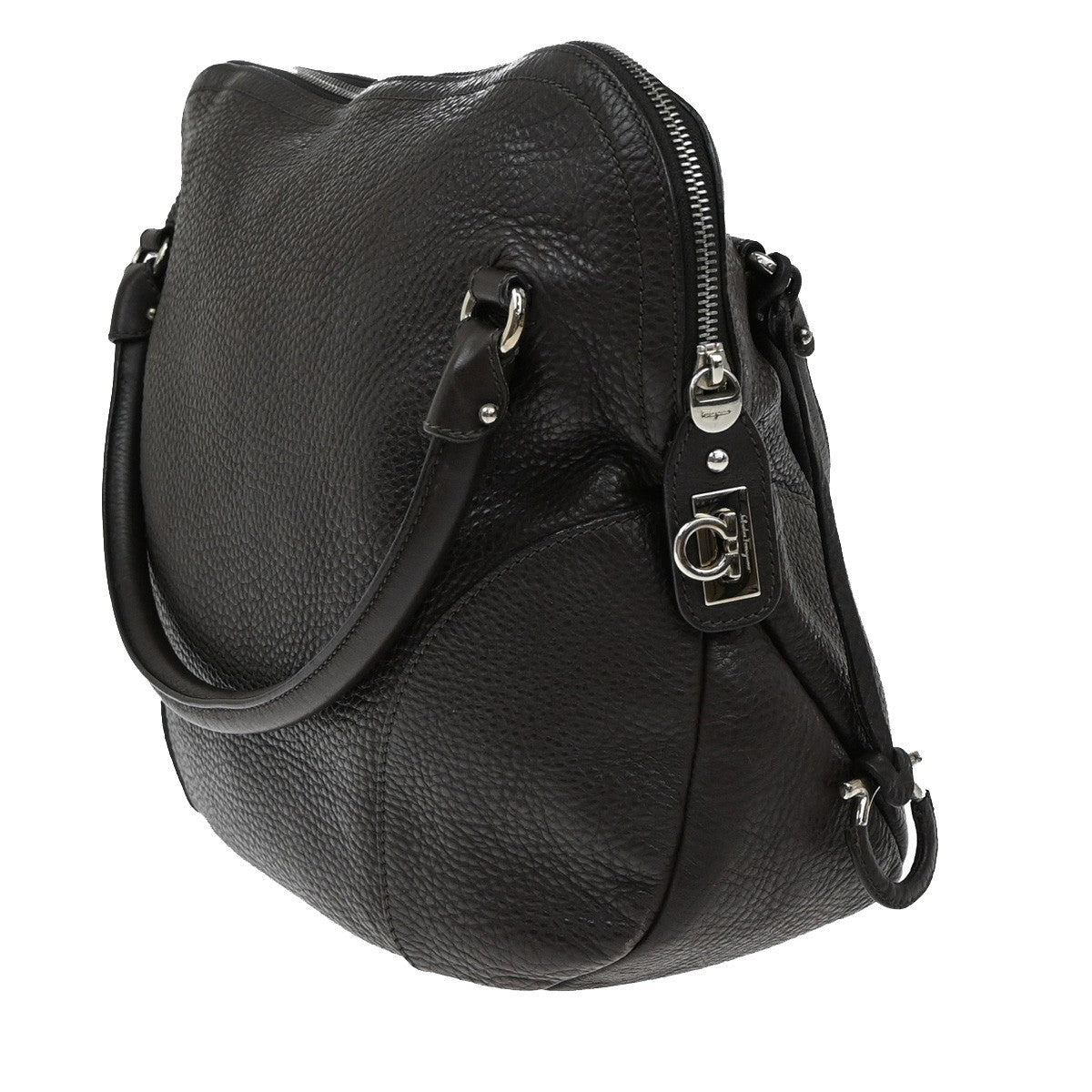 Salvatore Ferragamo Gancini handbag Leather, GRAY, LEATHER, Handbag