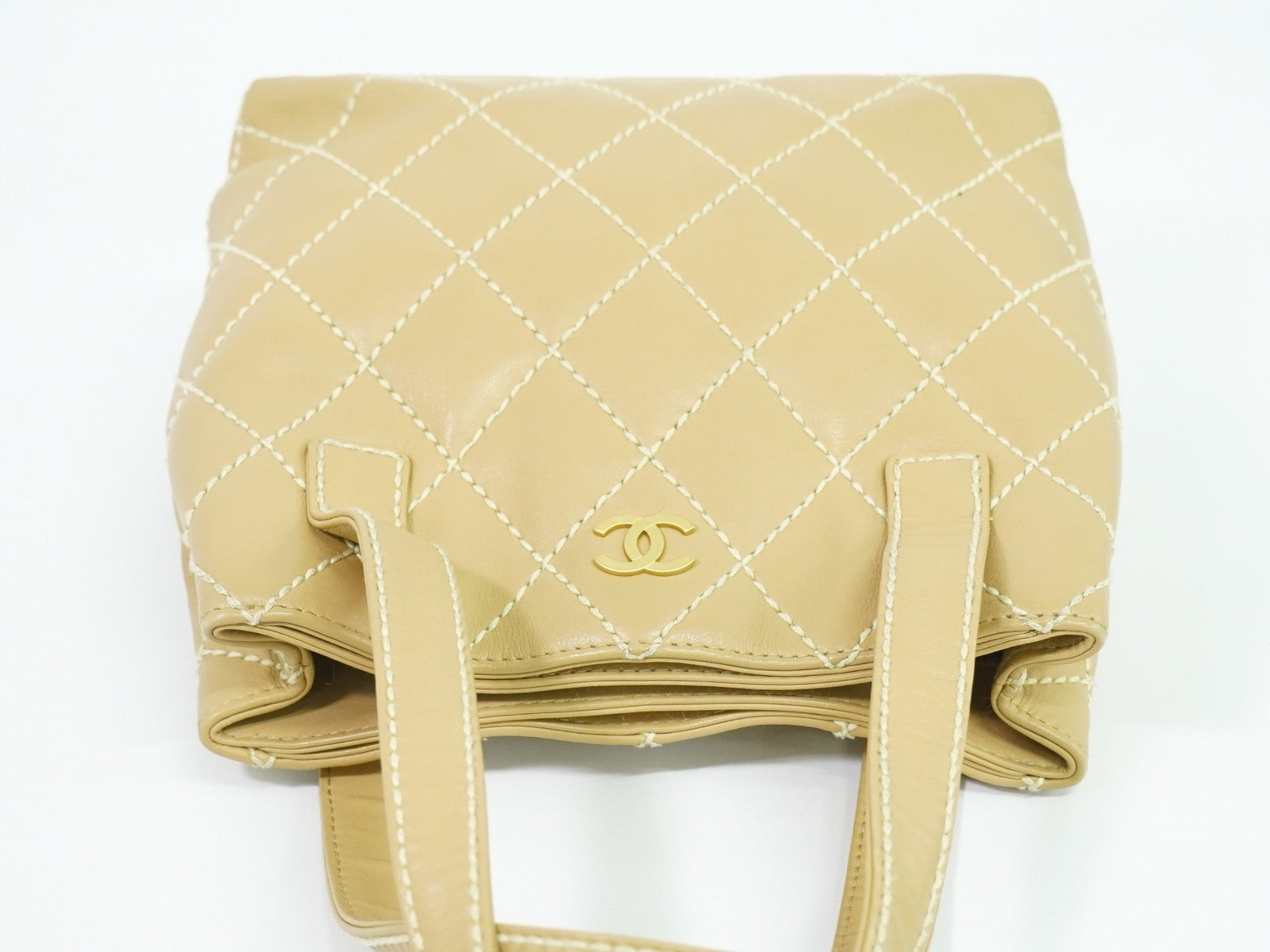 Chanel Surpique Tote Quilted Leather, BEIGE, LEATHER, Tote bag
