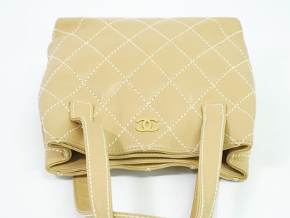 Chanel Surpique Tote Quilted Leather, BEIGE, LEATHER, Tote bag