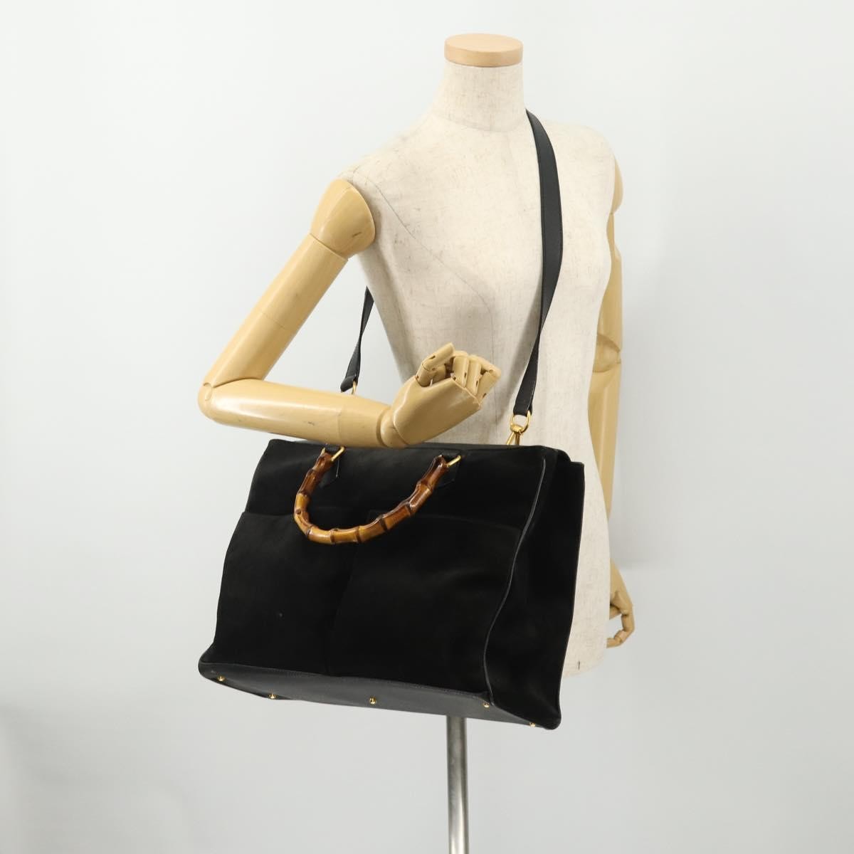 Gucci Bamboo tote bag Suede, Black, Suede, Tote Bag