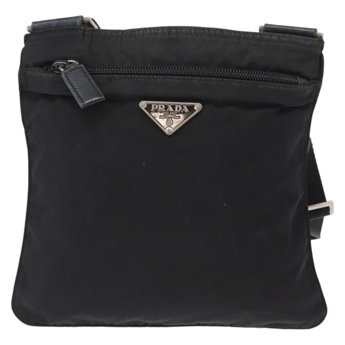 Prada Front Pocket Messenger Bag Tessuto, BLACK, NYLON, Shoulder bag