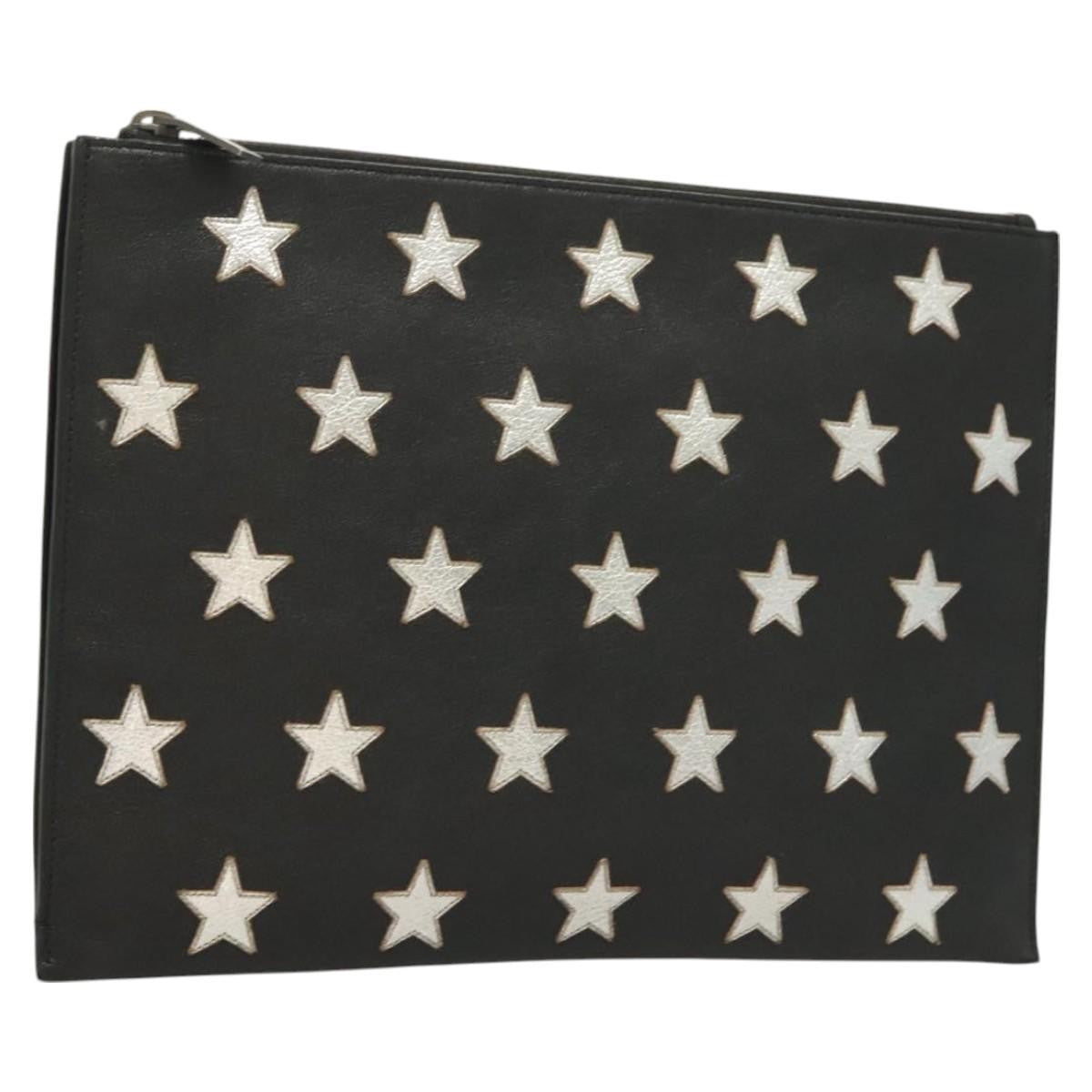 Saint Laurent Stars Zip Pouch Leather, BLACK, LEATHER, Clutche & pouche