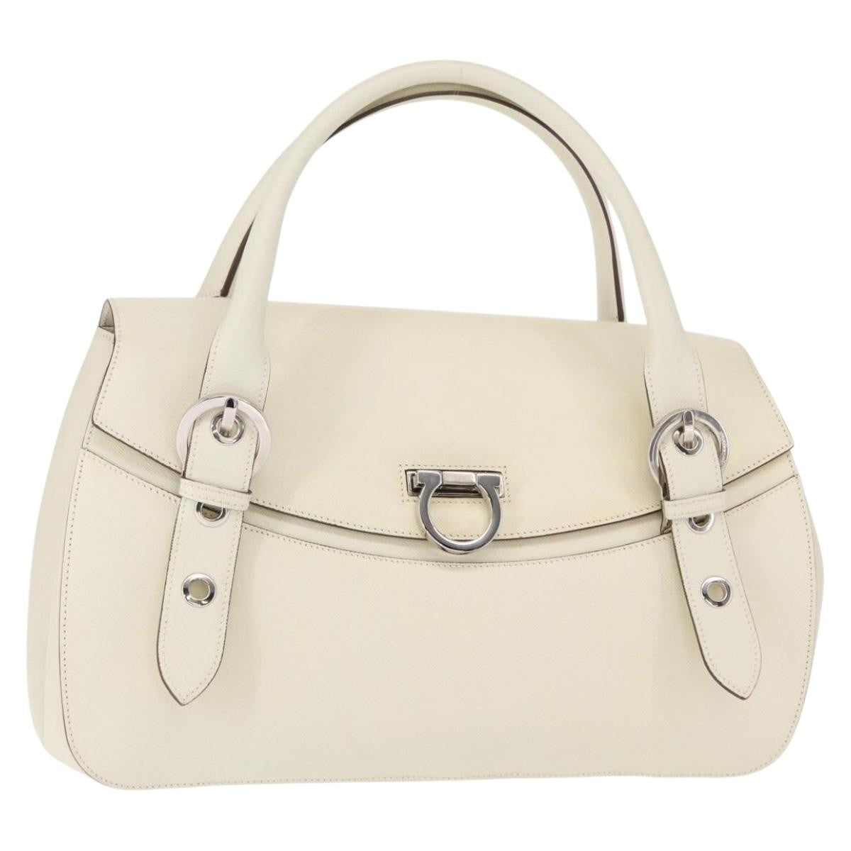 Salvatore Ferragamo Gancini Shoulder Bag Leather, WHITE, LEATHER, Shoulder bag