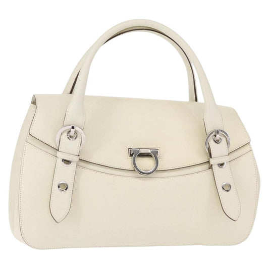 Salvatore Ferragamo Gancini Shoulder Bag Leather, WHITE, LEATHER, Shoulder bag