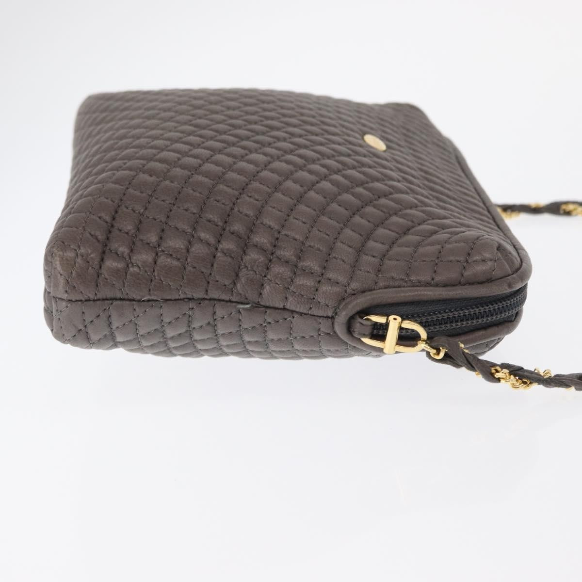 Bally Vintage Chain Shoulder Bag Quilted Leather, GRAY, LEATHER, Shoulder bag