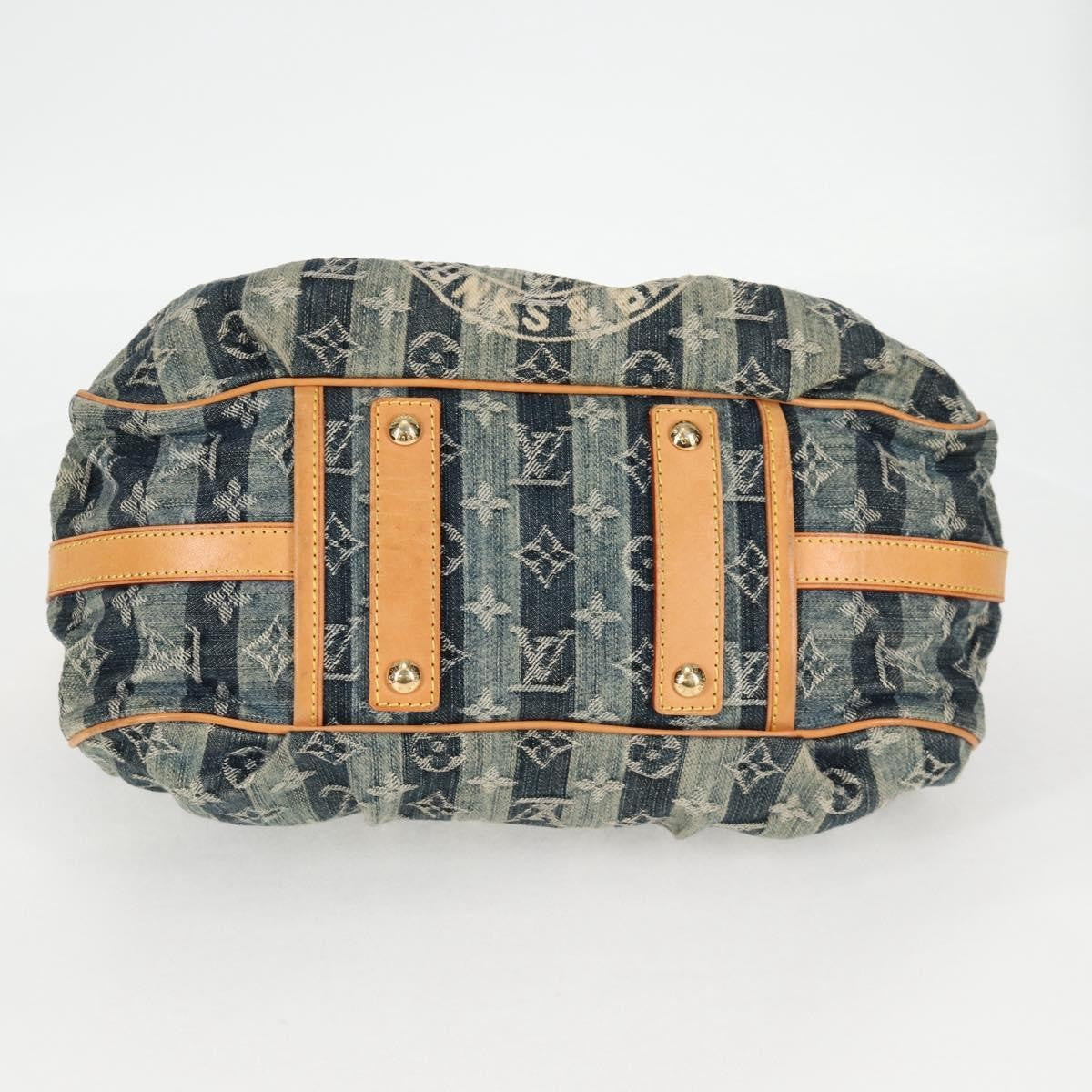 Louis Vuitton Porte Epaule Raye Handbag Striped Monogram Denim, BLUE, DENIM_JEANS, Handbag