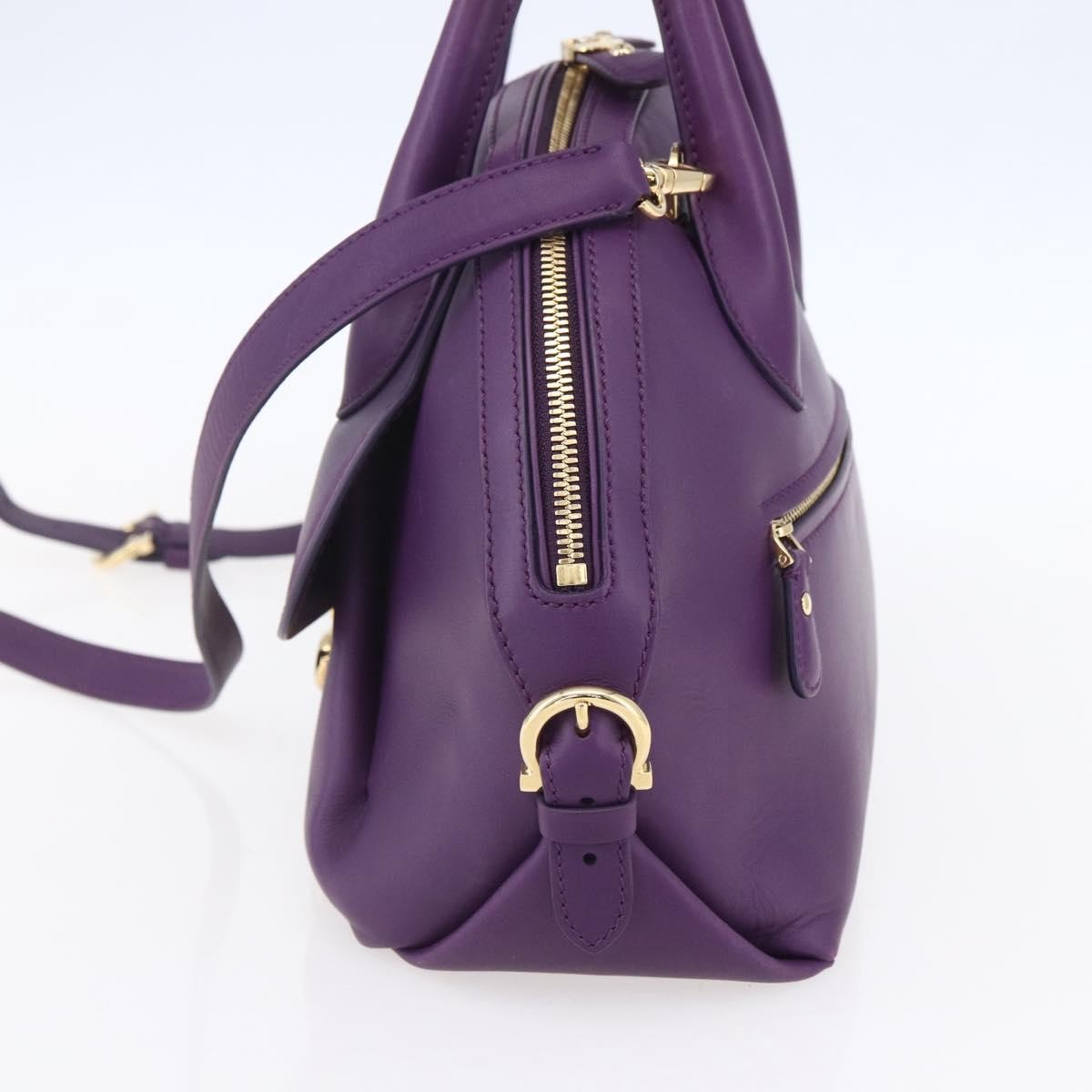 Salvatore Ferragamo Vintage Fiamma Satchel Leather, PURPLE, LEATHER, Handbag