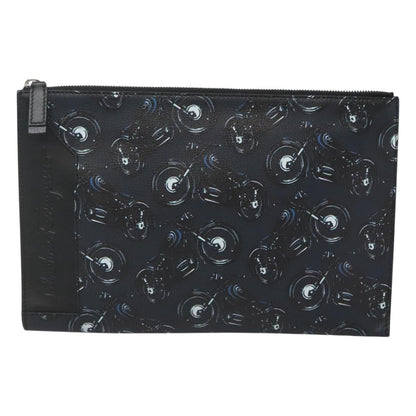 Salvatore Ferragamo Zip Pouch Motorcycle Print Leather, BLACK, LEATHER, Clutche & pouche