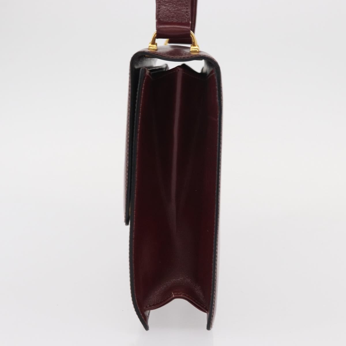 Celine Vintage Flap Shoulder Bag Leather, BURGUNDY, LEATHER, Shoulder bag