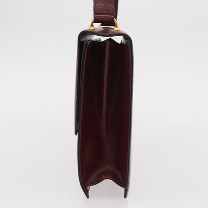 Celine Vintage Flap Shoulder Bag Leather, BURGUNDY, LEATHER, Shoulder bag