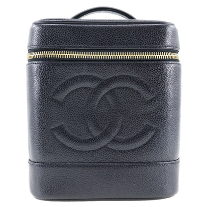 Chanel Vintage Timeless Cosmetic Case Caviar, BLACK, LEATHER, Toiletry Case