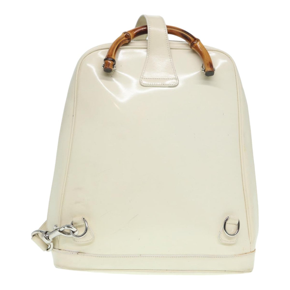 Gucci Vintage Bamboo Backpack Nylon and Patent Leather, WHITE, NYLON, Backpack