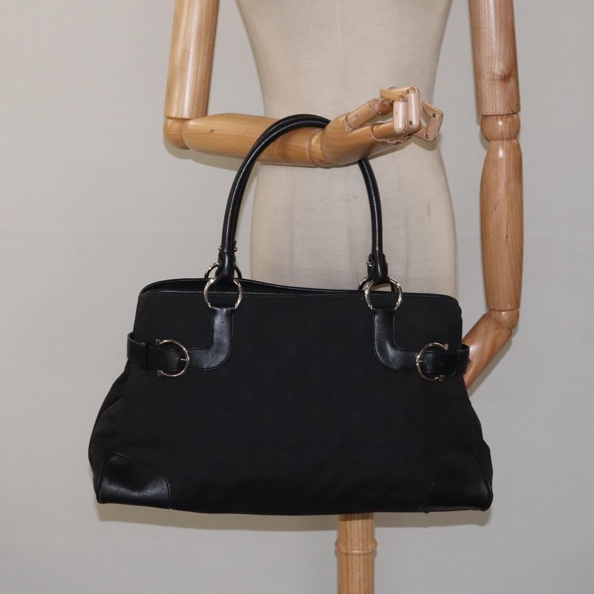 Salvatore Ferragamo Gancini handbag Nylon, BLACK, NYLON, Handbag