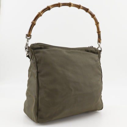 Gucci Convertible Bamboo Zip Tote Canvas, KHAKI, NYLON, Shoulder bag