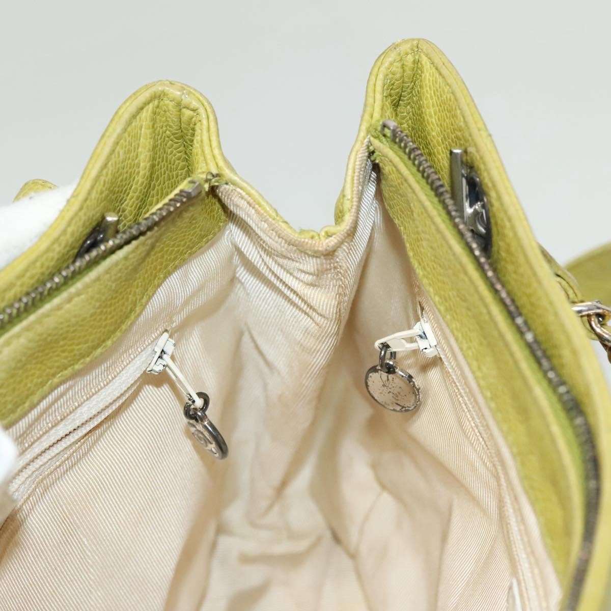 Chanel Vintage Front Pocket Shoulder Bag Quilted Caviar, GREEN, LEATHER, Shoulder bag