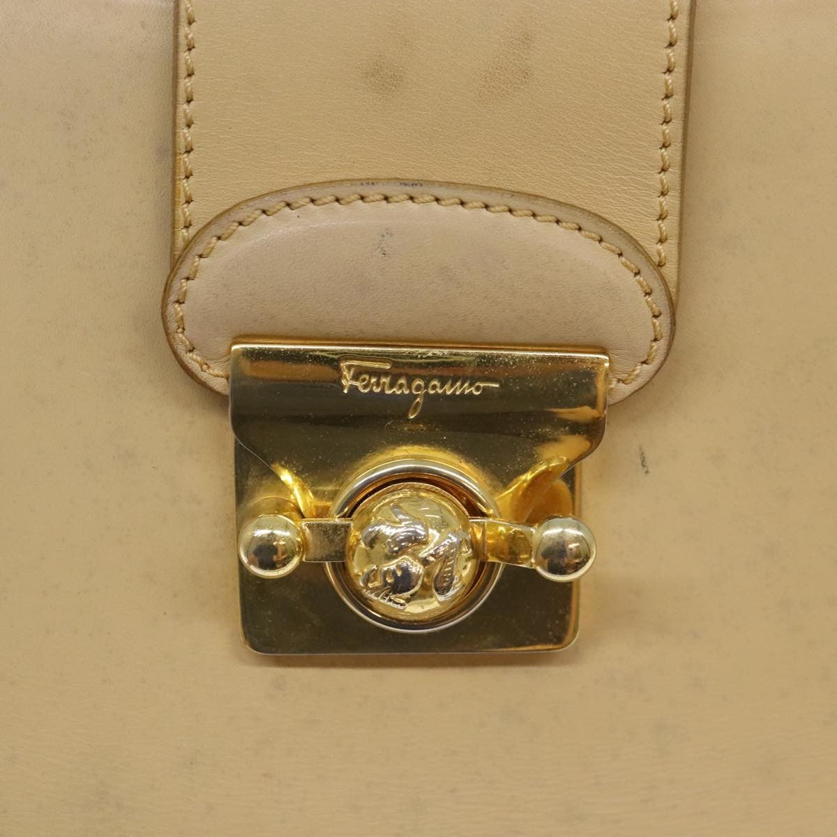 Salvatore Ferragamo Vintage Shoulder Bag Leather, BEIGE, LEATHER, Shoulder bag