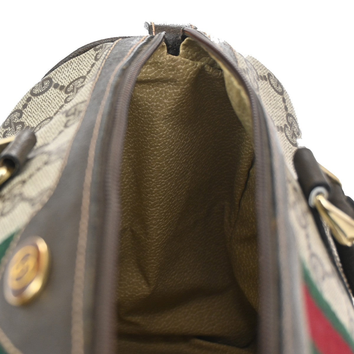 Gucci Vintage Web Boston Bag GG Coated Canvas, BROWN, PVC, Handbag