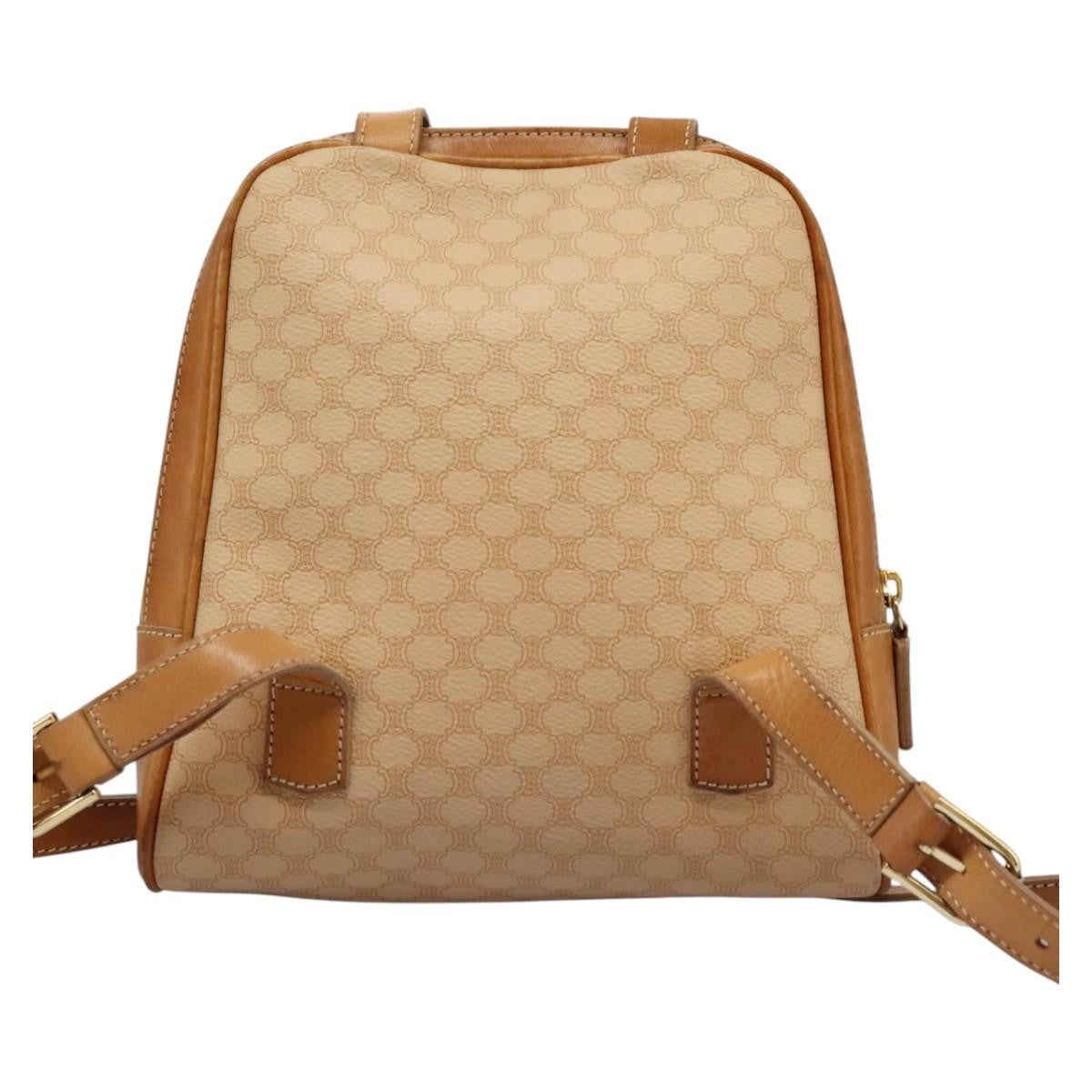 Celine Vintage Macadam Backpack Canvas and Leather, BEIGE, CANVAS, Backpack