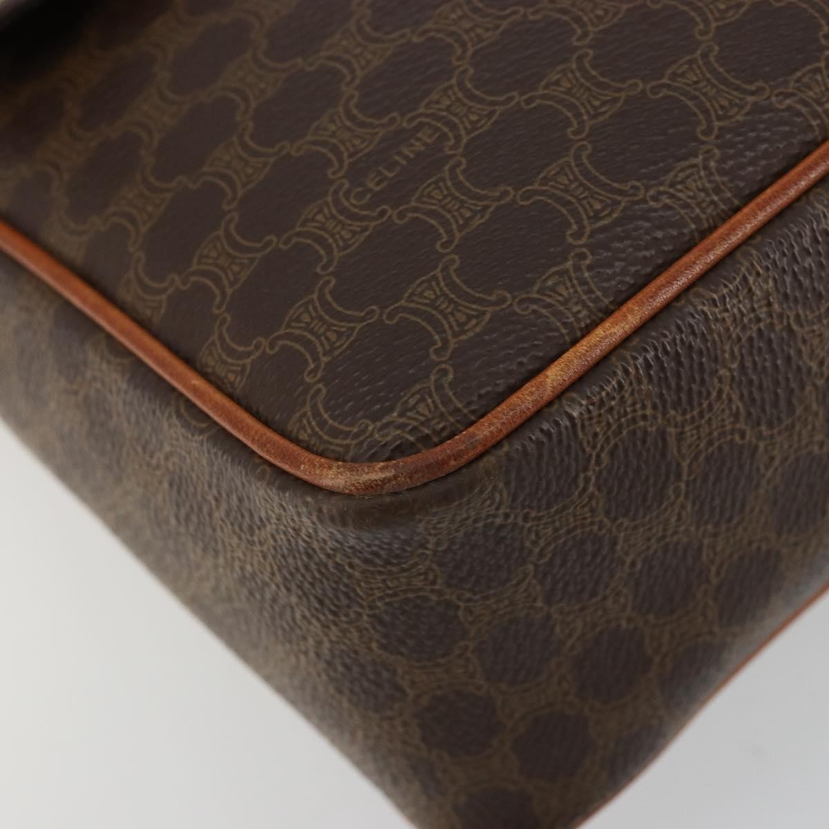 Celine Vintage Macadam Circle Logo Shoulder Bag Canvas and Leather, Brown, Canvas, Shoulder Bag