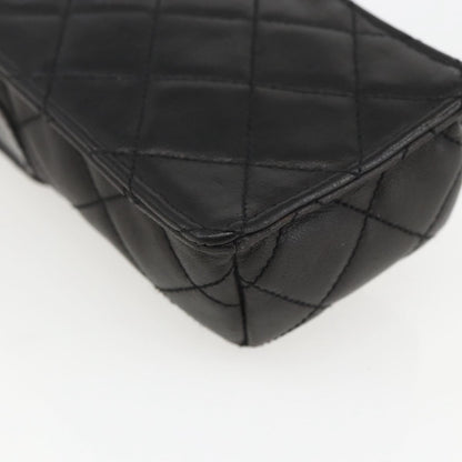 Chanel CC Flap Phone Holder Crossbody Bag Quilted Lambskin, BLACK, LEATHER, Shoulder bag