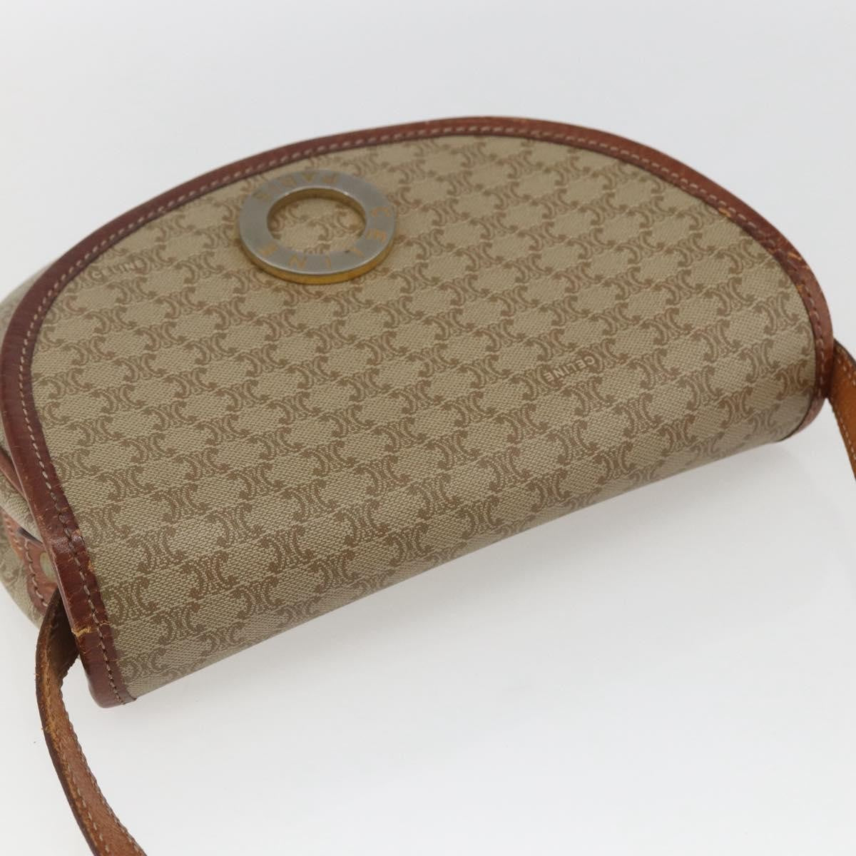 Celine Vintage Macadam Circle Logo Shoulder Bag Canvas and Leather, BEIGE, CANVAS, Shoulder bag