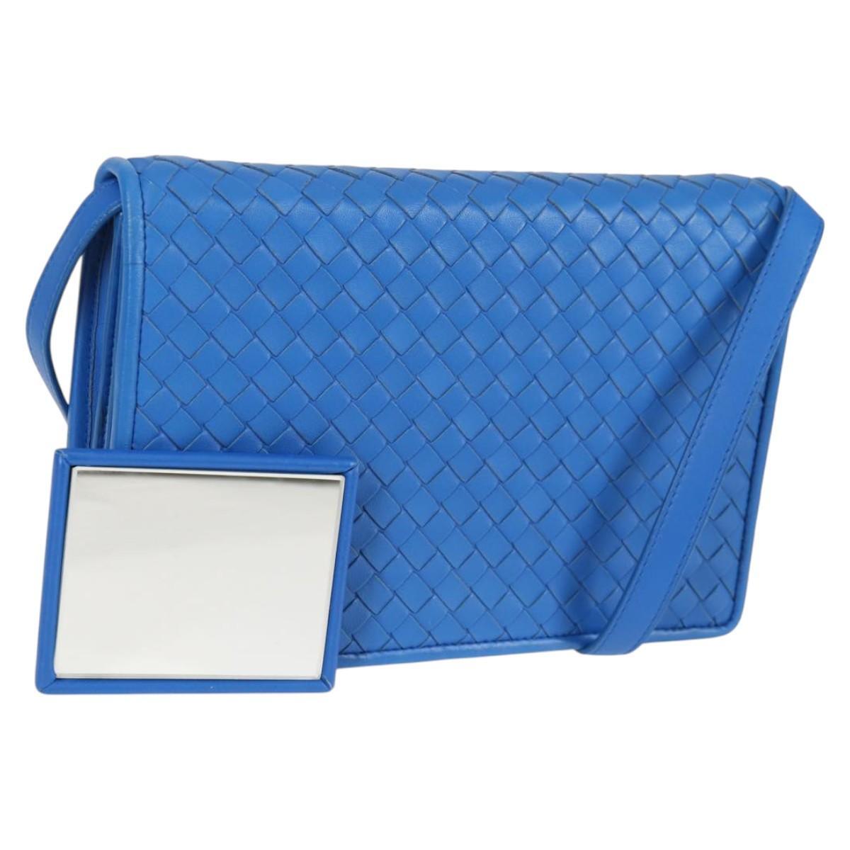 Bottega Veneta Vintage Double Compartment Flap Bag Intrecciato Nappa, BLUE, LEATHER, Shoulder bag