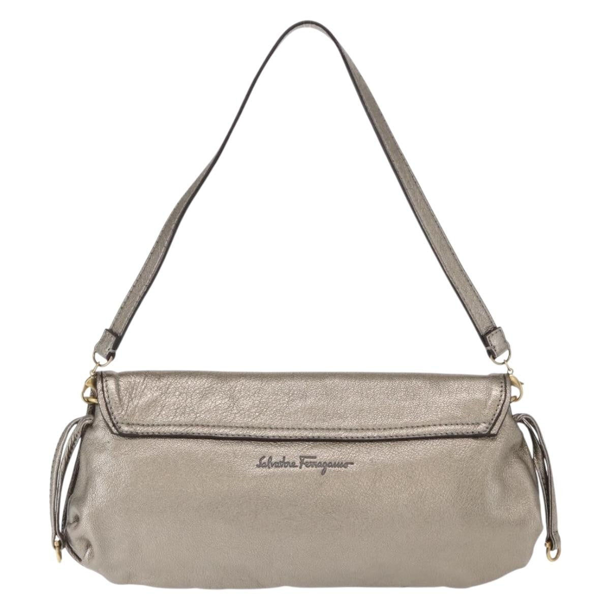 Salvatore Ferragamo Gancini Shoulder Bag Leather, SILVER, LEATHER, Shoulder bag