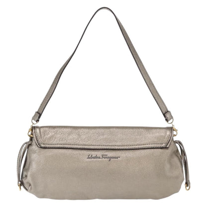 Salvatore Ferragamo Gancini Shoulder Bag Leather, SILVER, LEATHER, Shoulder bag