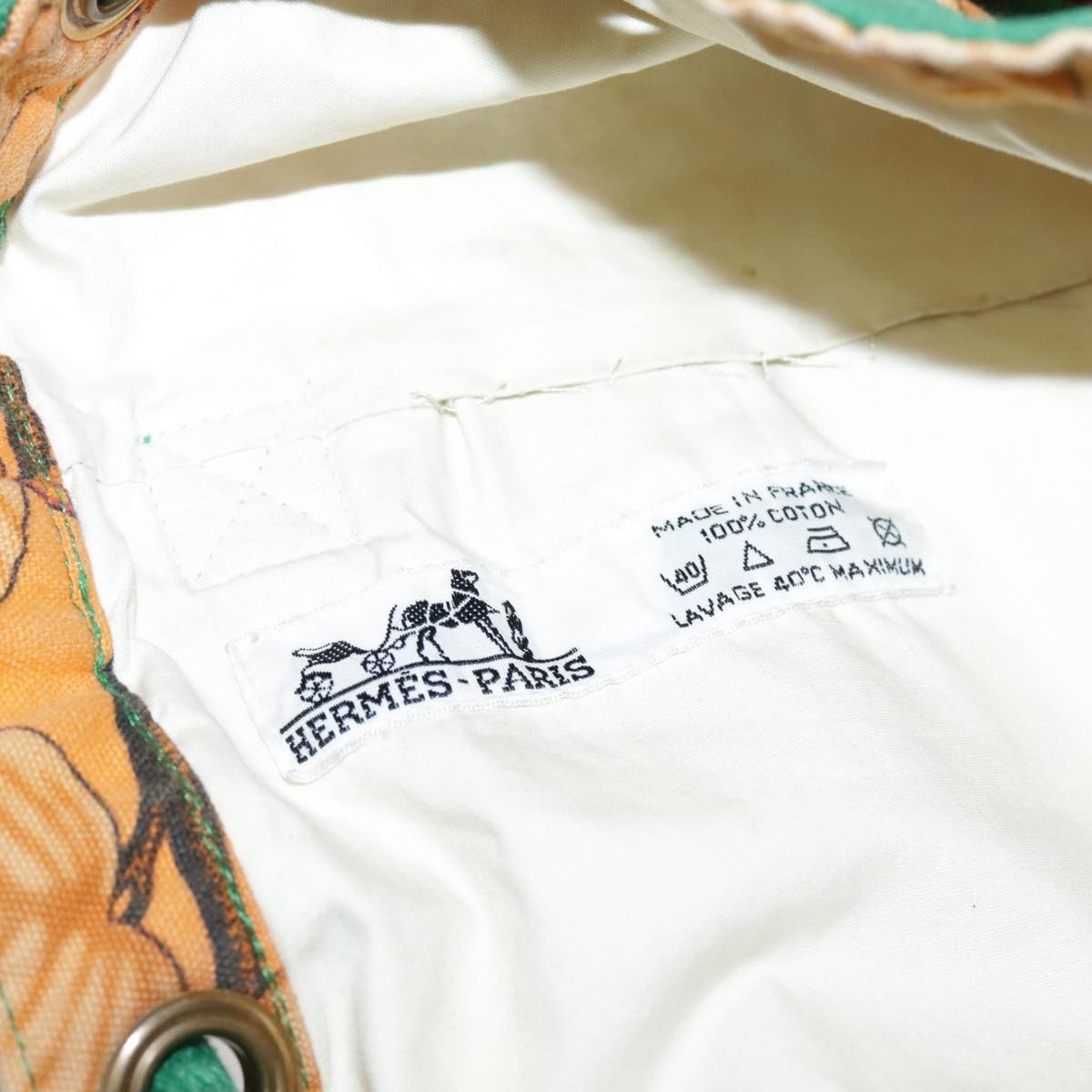 Hermes Vintage Drawstring Bucket Shoulder Bag Printed Canvas, ORANGE, CANVAS, Shoulder bag