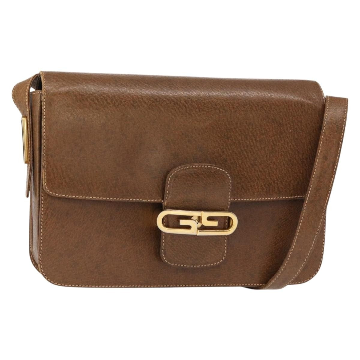 Gucci Vintage Flap Shoulder Bag Leather, BROWN, LEATHER, Shoulder bag