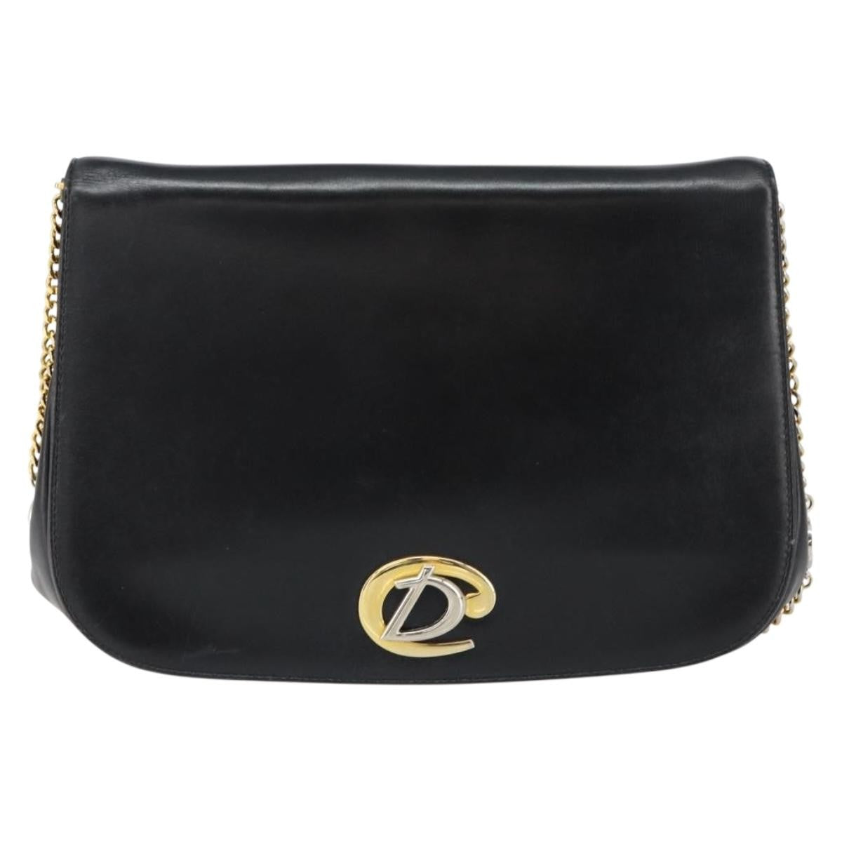 Christian Dior Vintage Chain Flap Shoulder Bag Leather, BLACK, LEATHER, Shoulder bag