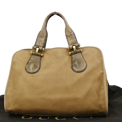 Gucci Twice Satchel Nubuck with Python, BROWN, SUEDE, Handbag