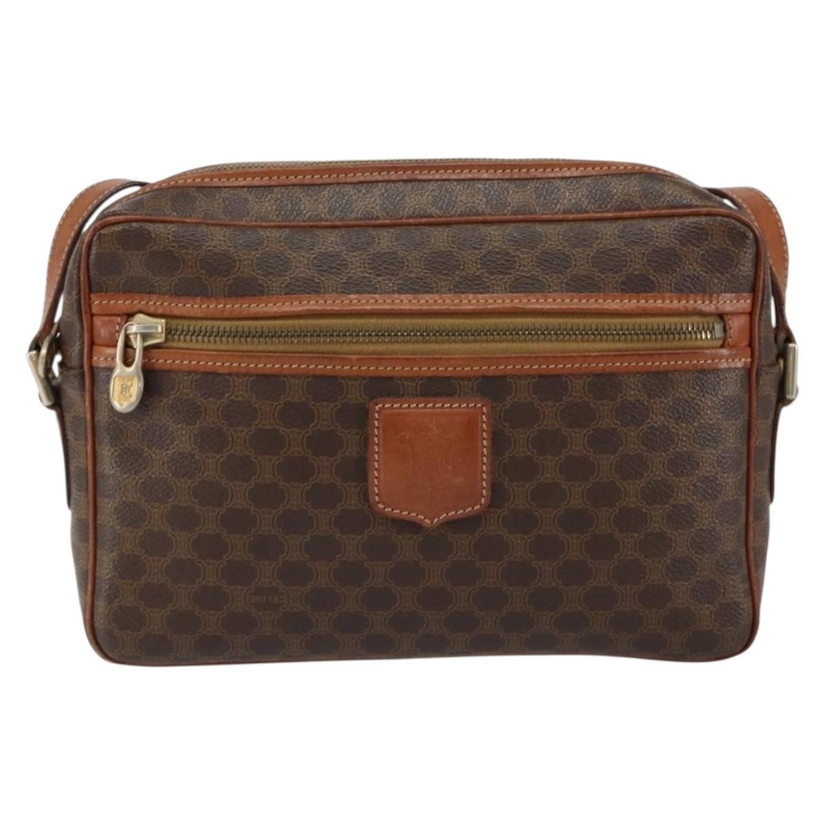 Celine Vintage Macadam Shoulder Bag Canvas and Leather, BROWN, CANVAS, Shoulder bag