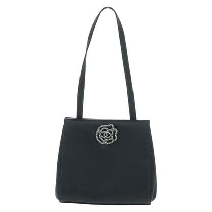 Chanel Vintage Crystal Camellia Evening Bag Satin, BLACK, SATIN, Shoulder bag