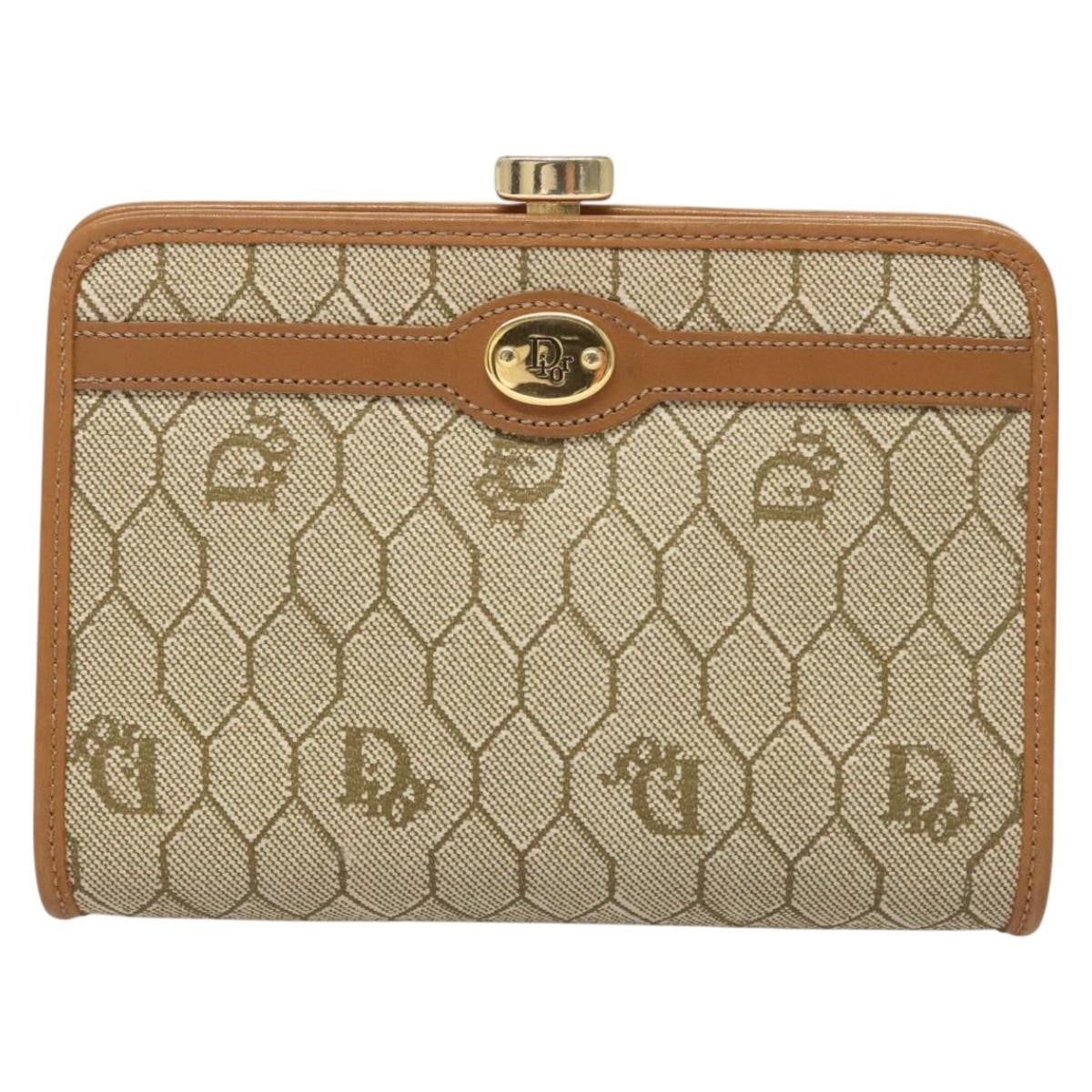Christian Dior Vintage Honeycomb Zip Pouch Coated Canvas, BEIGE, PVC, Clutche & pouche
